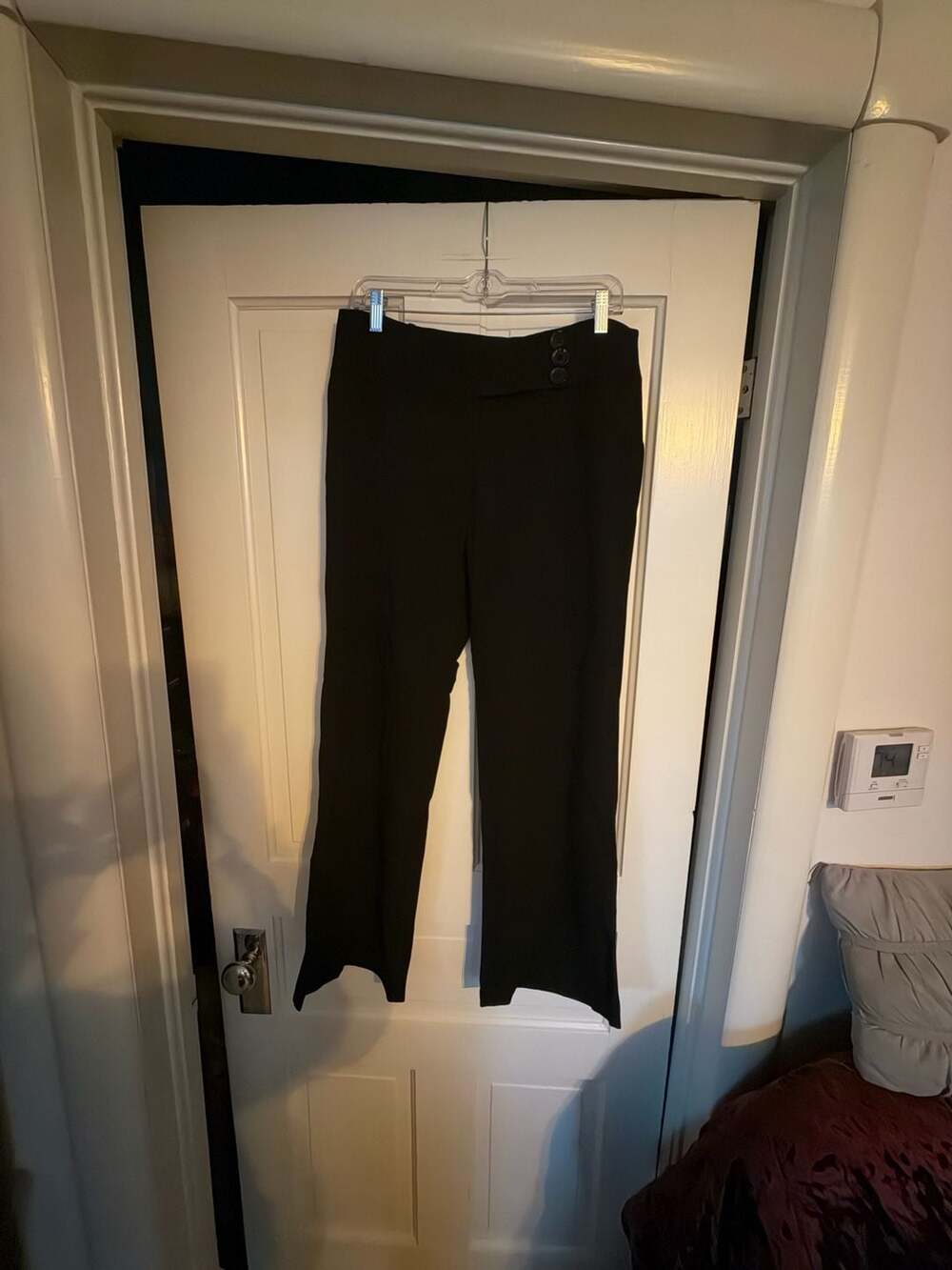 Mymichelle Women's Black Wide-Leg Dress Trousers with Button Waist Detail